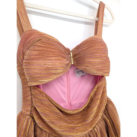 Hello Molly Shimmering Socialite Rose Gold Glam Coquette Tiered Ruffle Dress SML - Picture 6 of 10